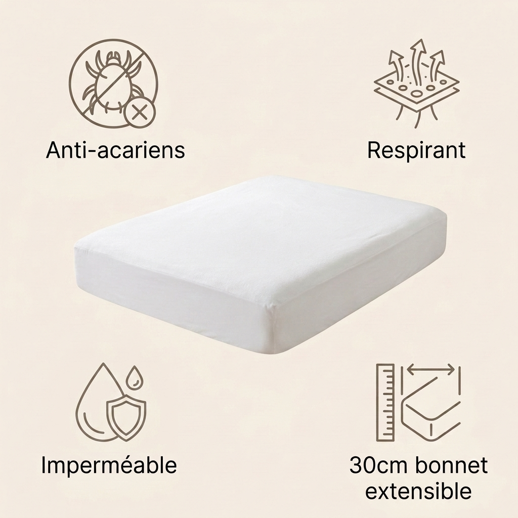 Protège-Matelas Imperméable Anti-Acariens - Respirant - Bonnet 30 cm